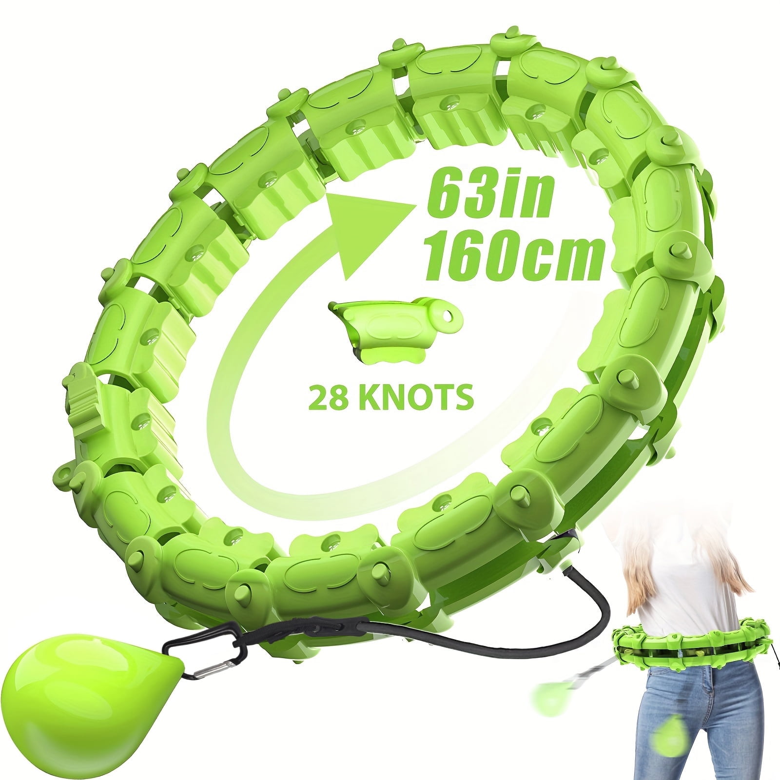 Iweighoola 28-Knot (63-inch) Smart Weighted Workout Hoop for Adults Weight Loss (Green)
